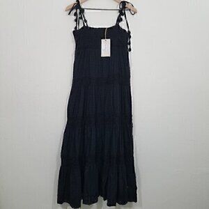 NWT Skemo Crochet‎ Romantic Long Dress Black Size M